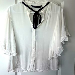 Zara Woman Sheer Blouse with Black Neck Tie
